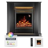 Juskys Elektrokamin 1000/2000 W mit Heizung, Kaminfeuer, Flammeneffekt, Fernbedienung, LED Beleuchtung & Timer - Elektrischer Kamin Eckkamin schw