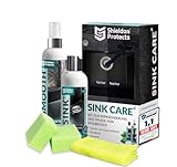 Shieldon Protects 2er Set Reiniger (250 ml) & Imprägnat (200 ml) für Granitspülen - mit Schwämme und Mikrofasertuch - Reinigung & Wasserabweisende Imprägnierung für Granit Blanco Silgranit Spü