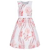 Eisend - Mädchen Festmode festliches Kleid Kurzarm Rosen weiß/lachs -504108 -Größe: 134
