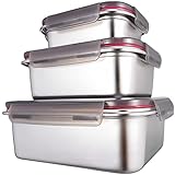 GENICOOK Frischhaltedosen aus Edelstahl/Luchbox mit luftdichtem Deckel 3er Set/Meal Prep Vorratsdose Lebensmittelbehälter für die Kü