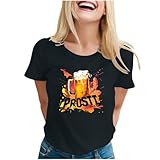 2025 Neu Shirts fur Damen Oktoberfest Damen Outfit - Kurzarm T-Shirt Tracht Hemd Loose Tshirt Tops Trachtenblusen Kostüme Karneval/Halloween Casual Lockere Sommer T Shirts B
