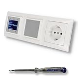 BERKER Unterputz DAB+ und Bluetooth Radio 30848989, Lautsprecher und Steckdose 47438989 - polarweiß glänzend + 2fach Rahmen Berker 10138989 inkl. EBROM Phasenprüfer zur Montage der G