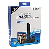 PlayStation Vertikaler Ständer Ladestation, Standfuß Lüfter Kühler Cooling, Dual Charger Ladegerät Docking Station, USB Hub, Blu-Ray Games Hüllen Stand 12x for PS4, Pro, Slim, DualShock 4 C