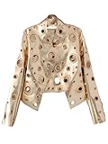 Europäische amerikanische Damenjacke aus Kunstleder mit kurzen Nieten, gold, XL
