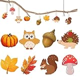 Herbstdeko zum AufhäNgen,24 Stück Holz Herbst Dekoration,Herbstdeko Fenster Hängend,Holz Anhänger Fensterdeko, Dekoanhänger Holzdeko,Hängend Ornament Bunte Deko für Thanksgiving