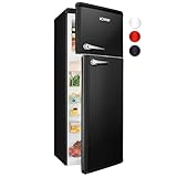 Bomann Retro Kühlschrank mit Gefrierfach | Vintage Kühlgefrierkombi Inhalt 208 L | Kühlen: 160 L Gefrieren: 48 L | Retro-Fridge klein und leise | (H) 147 x (B) 54.5 x (T) 38.5 cm | DTR 353.1 schw