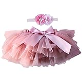 YONKOUNY Baby Mädchen Tutu Rock Prinzessin Tüllrock Minirock Baby Fotoprops Reifrock Ballettrock für Fotografie Geburtstag + Stirnband (Dunkelrosa, 0-6 Monate)