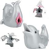Jixaxe Süßer Delfin Masturbator Weich Silikon Zweikanal Penismassagegerät Monster Tier Taschenmuschi Realistischer Masturbieren mit 3D Vagina Taschen Muschi Pocket Pussy Sex Spielzeug für Männer S