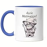 Hey!Print Accio Motivation Alter Zauberer Tasse Blau - Lustiger Arbeitssp