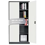 LagerZwei Mehrzweckschrank 185x90x40cm I Metallschrank, 4 Fachböden I Aktenschrank, abschließbar I Robuster Allzweckschrank als Werkstattschrank & Büroschrank I Stahlschrank schwarz-weiß