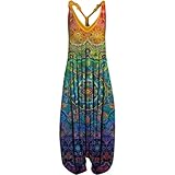 SSLLH Damen Casual Lose Jumpsuit Druck Rompers Mädchen Sommeroverall,Blau,L