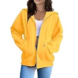 Adrette Hoodies mit Reißverschluss für Damen, bequem, einfarbig, Übergröße, lockere Passform, Gothic, einfarbig, trendiger Kordelzug, Reißverschluss, grafisch, modisch, Country, Y2K, gelb, S