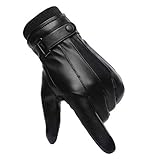 Winter Handschuhe Herren Faux Leder Warm Dick Vlies Winddicht Kälteschutz Thermal Fäustlinge Anti-Rutsch Berührungssensitiver Bildschirm für Outdoor Fahren Camping Damen Teenag
