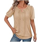 Kurzärmeliges T-Shirt für Damen, Herbst, normale Passform, 2025, kurzärmelig, V-Ausschnitt, Sommer-Tops für drinnen und draußen, Sport, Arbeit oder Alltag, khaki, L