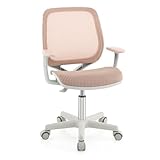 DREAMADE Schreibtischstuhl Kinder, Sitzhöhe 43-55cm verstellbar, Ergonomischer Kinderdrehstuhl auf Rollen mit Armlehnen & Rückenlehne, Bürostuhl Drehstuhl Kinderstuhl für Jungen und Mädchen (Rosa)