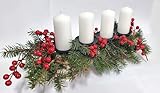 Kerzenständer aus Birkenstamm mit 4 Kerzenhaltern inkl. Kerzen Dekofrüchten Girlande und echtem Tannengrün I Weihnachtsgesteck I Adventsgesteck I rustikal I handgefertigt in D