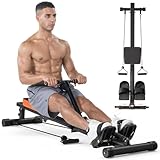 Dskeuzeew Rudergerät für zuhause Klappbar Hydraulisches Fitness-Rudergeräte mit 12-stufiger Widerstandsstufen, Trainingsgerät für das Ganzkörpertraining 120kg Gewichtskap