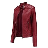 Lederjacke Damen Rote Lederjacke Kunstlederjacke Motorradjacke Jacke Winterjacke Damen Lederjacke Rot,M