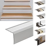 KARAT Treppenkantenprofil in L-Form aus Aluminium 1 Stück, 90x3x3.5cm | Selbstklebend | Silber für Parkett und Laminat | Inkl. Montagematerial Stufenkantenprofil in 3 Längen & 4 Farben Integ