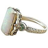 Generisch Luxuriöser quadratischer weißer Opal-Antik-Silber-Ring-Schmuck-Verlobter Ring für Frauen 63 Mm Ringe (White, 5)