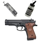 Softair Pistole Vollmetall Set mit 2000 BB Kugeln + Speedloader 90 Schuss  0.5 Joule 0,6mm Airsoft integrierter Hop-Up Waffe ab 18 Jahre Federdruck Erbsenpistole im Maßstab 1:1 G22N Gun ink