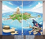 ABAKUHAUS Karikatur Rustikaler Gardine, Pirate Island Schädel, Schlafzimmer Kräuselband Vorhang mit Schlaufen und Haken, 280 x 175 cm, Grü