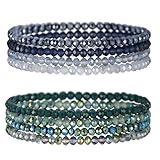 Crrynuo 2 Stück Damen Kristall Perlen Armband, Boho Modeschmuck Mehrschichtiges Steine Armband Modeschmuck, Paar/Freundschafts/Partner Armbänder(Tiefblau+Tiefgrün)