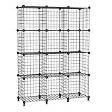 AWTATOS 12 Drahtwürfel Stapelbarer Regal Mit Türen - DIY Metallgitter Würfelbuchregal Für Wohnzimmer, Schlafzimmer, Bad - Schwarz USCIH12BE