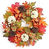 Adeeing Herbstkranz für Haustür, 50,8 cm, Herbstkranz, Thanksgiving-Dekorationen mit Kürbissen, Tannenzapfen, Ahornblättern, Hortensien, Blumen für Ernte, Halloween, Zuhause, Veranda, Dekoration,