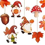 Herbstdeko zum Aufhängen, 12er Holzanhänger Herbst Dekoration – Herbst Wichtel Ahornblatt Eichel Pilz mit Schnur, Herbstdeko Innen Outdoor für Türkranz, Tisch, Fenster & Geschenk Herb
