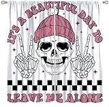 Lustige Totenkopf-Verdunkelungsvorhänge, Sichtschutz, privater Raum, Rosa, schöner Tag, niedlicher Junge Mädchen, Fensterbehandlungen für Schlafzimmer, Wohnzimmer, Küche, Vorhänge, 132 x 213,4