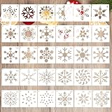 30 Stück Schneespray Fenster, Schneespray Fenster Schablone, Sprühschnee Fenster Weihnachtsvorlage Plastik Malvorlage 15 * 15cm Zeichenvorlage Schneeflockenvorlage Weihnachtsbaum Vorlag