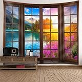 Wycian Wanddecke Regenbogen Wandbehang S Mehrfarbig Fenster Natürliche Landschaft Mikrofaser 150X130cm (Breite x Höhe)