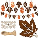 18er Set Herbstdeko zum Aufhängen, Anhänger Ahornblatt, Herbstdeko Fenster Hängend, Anhänger Blatt Herbst Deko mit Holzperlen und Seil, Herbstblätter Anhänger, Erntedankfest Herbstdek