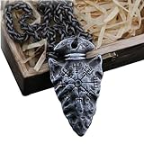 ZFSBRTL Wikinger Vegvisir Rune und Helm der Ehrfurcht Odin Speer Anhänger Halskette, Nie verblassen Nordische Mythologie Schmuck Wikinger heidnisches Amulett Geschenk