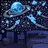 Leuchtsterne Kinderzimmer Sterne leuchtend Selbstklebend Wandsticker Wandaufkleber Kinderzimmer Junge Mädchen Kinder Mond Astronaut Leucht Aufkleber Schlafzimmer Wohnzimmer W