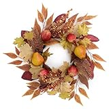 VALERY MADELYN 45cm Herbstdeko Türkranz,Herbstkranz mit Künstliche Früchte Birnen,Granatapfel,Ahornblatt für Haustür,Deko Tisch Wand Fenster Party,Geschenk für Fall Decor Thanksgiving Hallow