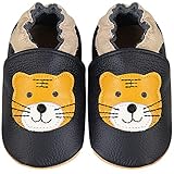 IceUnicorn Krabbelschuhe Baby Lauflernschuhe Jungen Mädchen Weicher Leder Babyhausschuhe Kleinkind Rutschfeste Lederschuhe Baby(Schwarzer Tiger, 18-24 Monate)