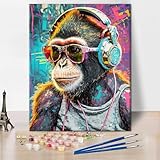TISHIRON Malen Nach Zahlen Tiere Malen Nach Zahlen Erwachsene DJ Affe Malen-Nach-Zahlen Affe Malen Nach Zahlen Für Erwachsene DIY Malen-Nach-Zahlen Kits Handgemalt Ölgemälde Kit, 40x50