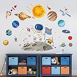 wondever Wandtattoo Weltraum Kinder Wandaufkleber Planeten Sonnensystem Astronaut Wandsticker Wanddeko für Kinderzimmer Babyzimmer Jung