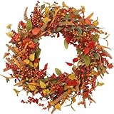 Herbstkranz 13, 8 Zoll realistischer Herbstkranz für Haustür Künstliche Blatt kleine Beeren Ernte für Innenhilfe im Freien im Freien Dek