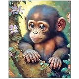 Malen Nach Zahlen Tiere - Malen Nach Zahlen Erwachsene Kinder Affe - Diy Gemälde mit 4 Pinsel Leinwand Acrylfarbe - Geeignet zum Stressabbau in Der Familie, Geschenk oder als Dekoration 40 X 30