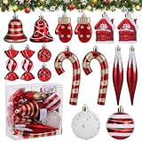 Huiguli Weihnachtskugeln Set, 16 Stück Plastik Christbaumschmuck, Mehrweg, Rote Weihnachtskugel Ornamente, Christbaumkugeln Bruchsicher für Weihnachtsbaum, Süßigkeit, Glöckchen, H