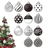 Weihnachtskugel Schwarze Kugeln | 12x schwarz-weiße Vintage-Weihnachtskugeln aus | Bruchsicherer Weihnachtsbaumschmuck, dekorative Kugel für Feiertag