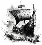 Samunshi® Wandtattoo Wikingerschiff Langschiff Wanddekoration Wolf Wandsticker nordische Legenden für Kinderzimmer Wohnzimmer Wikinger Wanddeko Odin 27x30
