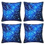 AUBKFELD Blaue glänzende Sterne, bedruckte Kissenbezüge, 40 x 40 cm, dekorative Kissenbezüge für Zuhause, verdeckter Reiß