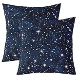 Homemissing Galaxy Dekokissenbezüge, 45 x 45 cm, für Kinder, Weltraum, dekorativer Kissenbezug für Sofa, Bett, Blau, Schwarz, Universum, bedruckt, Sternenhimmel, Outdoor-Kissenbezüge, 2 Stück