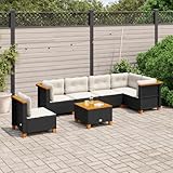 Homgoday Set Schlafsofas, Gartensofa-Set mit Kissen, 7-teilig, schwarz, Polyrattan, Sofa, Wohnzimmer, Gartensofa, modernes Sofaset für den Außenbereich, Möbel Modell 3261875