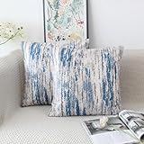 NIULAA Samt Kissenbezug 45x45 2er Set Blau Kissenbezüge Vintage Sofakissen Couchkissen Aesthetic Dekokissen Kissenhülle Deko Kissenhüllen Quadratisch Zierkissen Wohnzimmer C