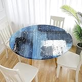 Morbuy Rund Tischdecke Elastisch, Graffiti Rund Tischdecken Wasserdicht Lotuseffekt Abwaschbar Abwischbar Tischtuch für Garten Outdoor Küchentisch (Für Tisch 70-80 cm,blau)